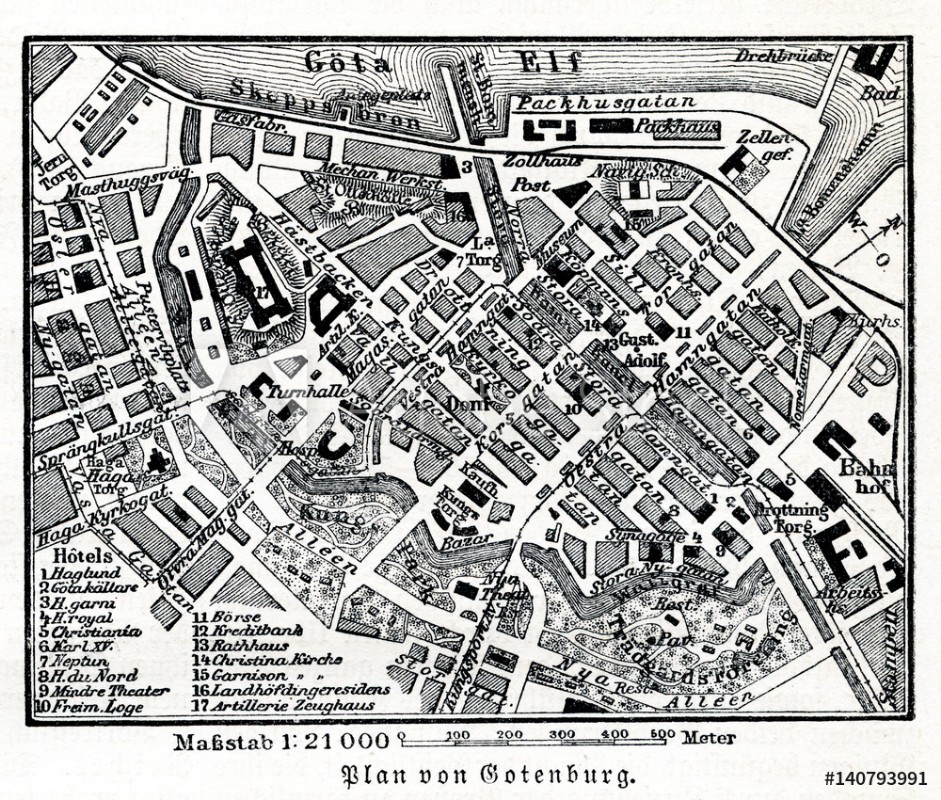 Afbeeldingen van Map of Gothenburg Gteborg Sweden from Meyers Lexikon 1895 7784